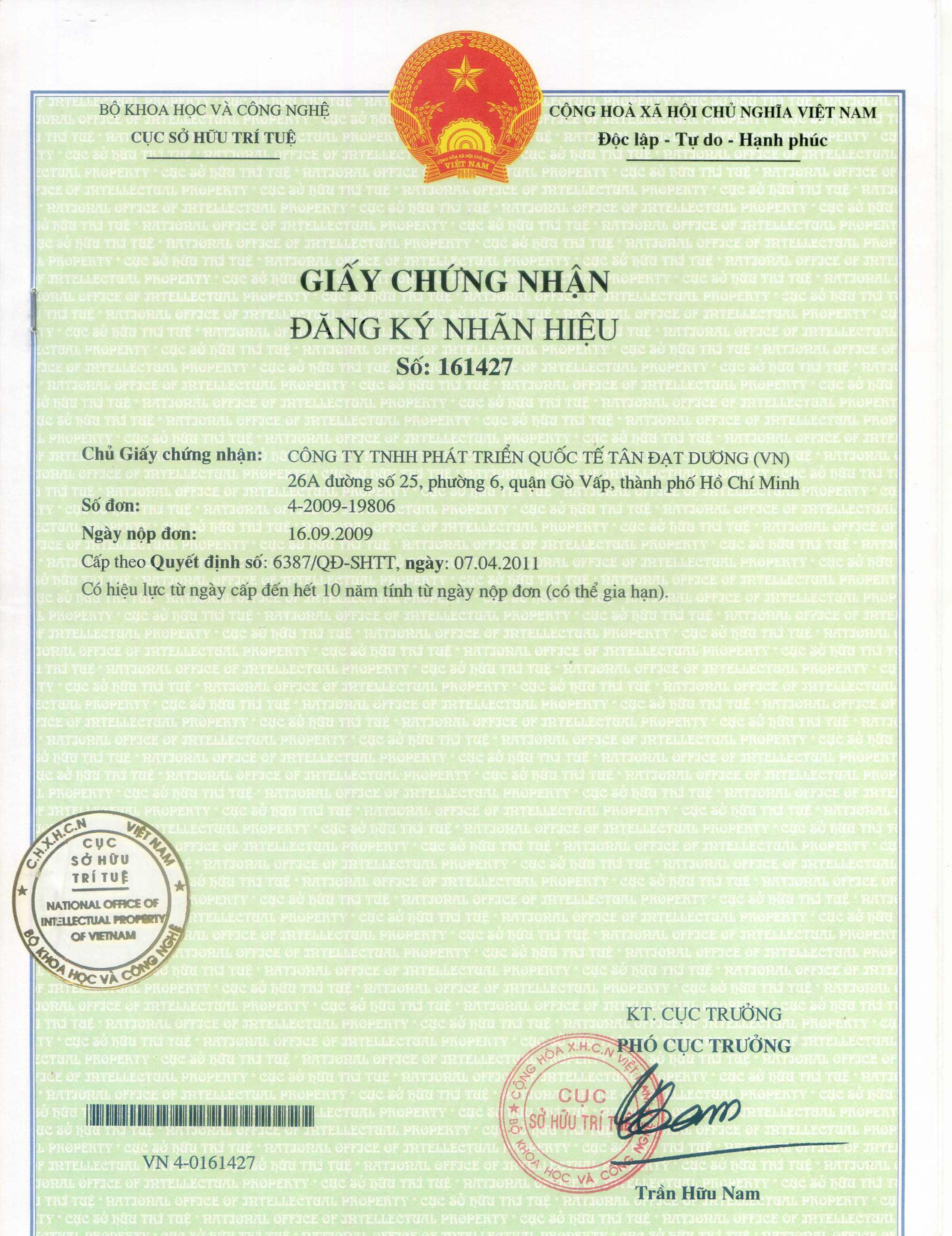 GCN đăng ký nhãn hiệu Everest Cali Extra trong nhà